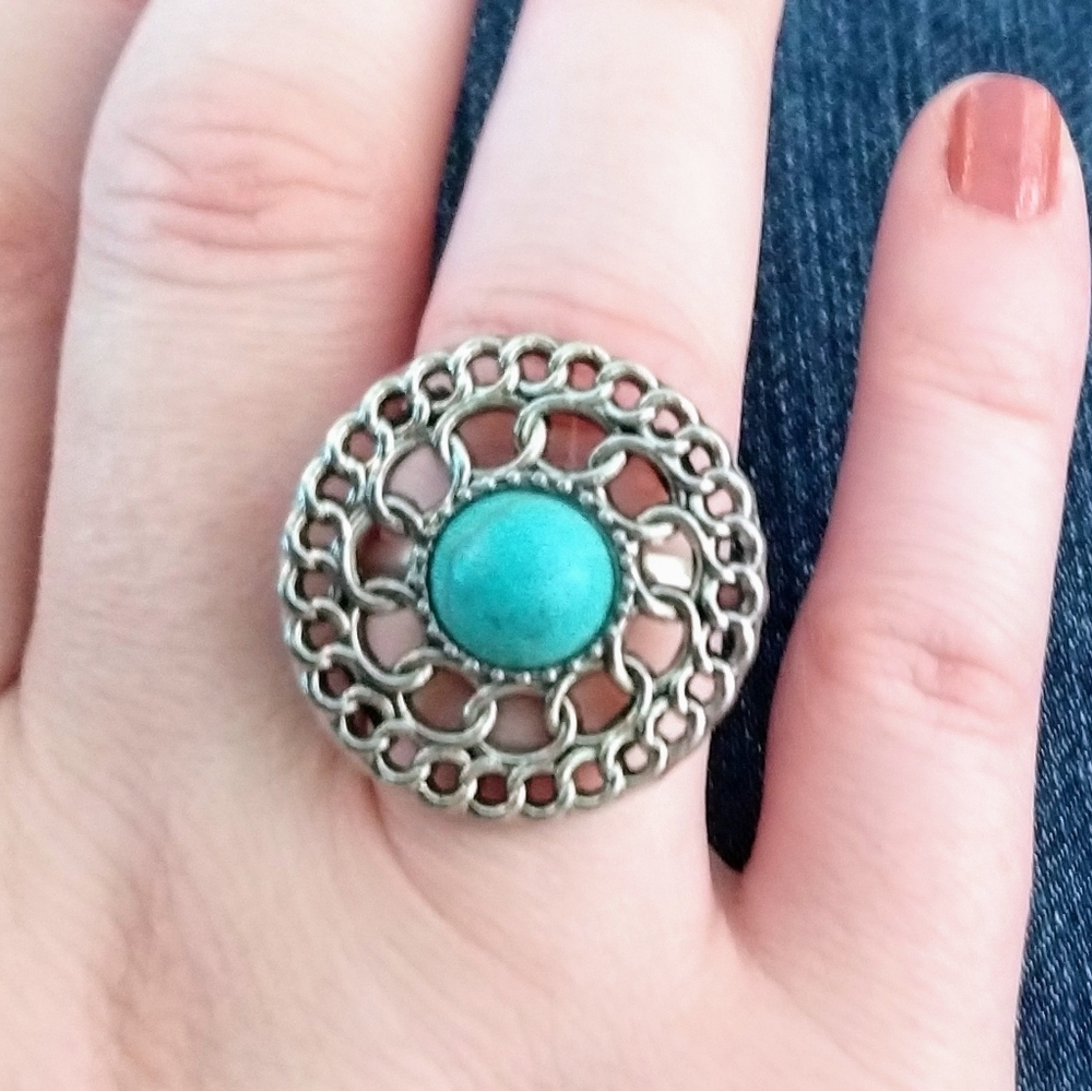 Turquoise ring, boho tribal statement